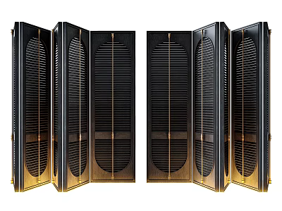 Elegant Black And Gold Folding Screen With Grille Design Panels For Home Decor 3d model