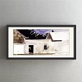Framed Rural Landscape Painting With Weathered White House Trees And Sky
