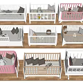 Stylish Baby Cribs In White Pink With Drawer Storage Pillows And Stuffed Toys