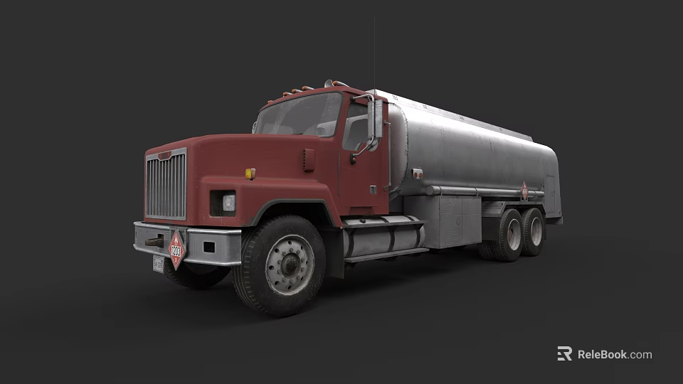 Red Oil Tanker Truck With Silver Tank And Front Cabin Design 3d model 