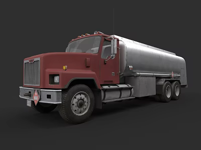 Red Oil Tanker Truck With Silver Tank And Front Cabin Design 3d model