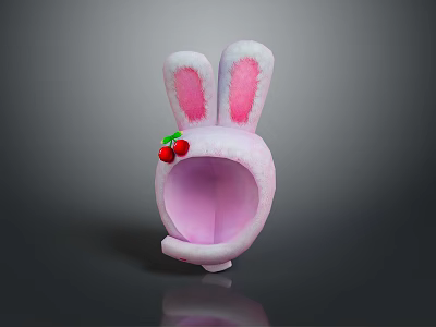 Cute Pink Rabbit Ear Shaped Hat With Red Cherry Decoration For Kids 3d model