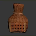 Orange Vase-Shaped Woven Rattan Container with Decorative Basket Weave Design