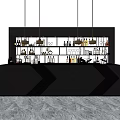 Modern Wine Cabinet With Open Shelves Wine Bottles Glasses And Hanging Lights