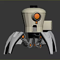 Projection Monitoring Robotic Device With White Body Mechanical Arms Orange Indicators And Blue Screen Module