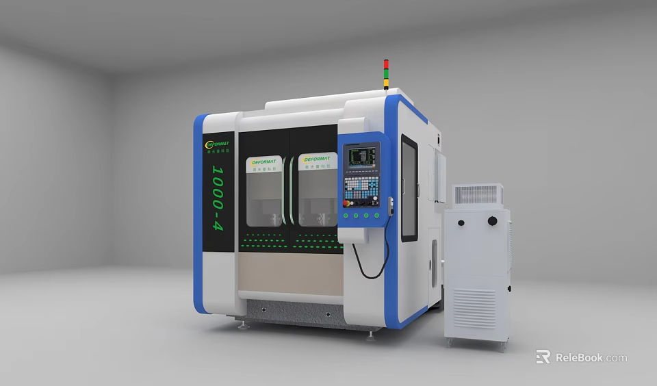 Industrial CNC Machining Center With White Blue Body Control Panel Transparent Windows And LED Indicators 3d model 
