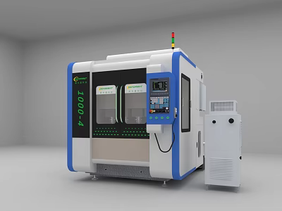 Industrial CNC Machining Center With White Blue Body Control Panel Transparent Windows And LED Indicators 3d model