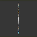 Ornate Magic Staff With Glowing Blue Crystal And Golden Wing Decorations