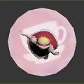Anime Girl Character With Blonde Hair And Red Dress Standing On Pink Pedestal 3D Render