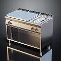 Modern Stainless Steel Kitchen Appliance with Flat Cooktop Burners and Cabinet Base
