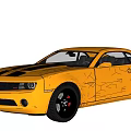 Yellow Sports Car with Black Stripes Two Door Exterior Design and Black Wheels