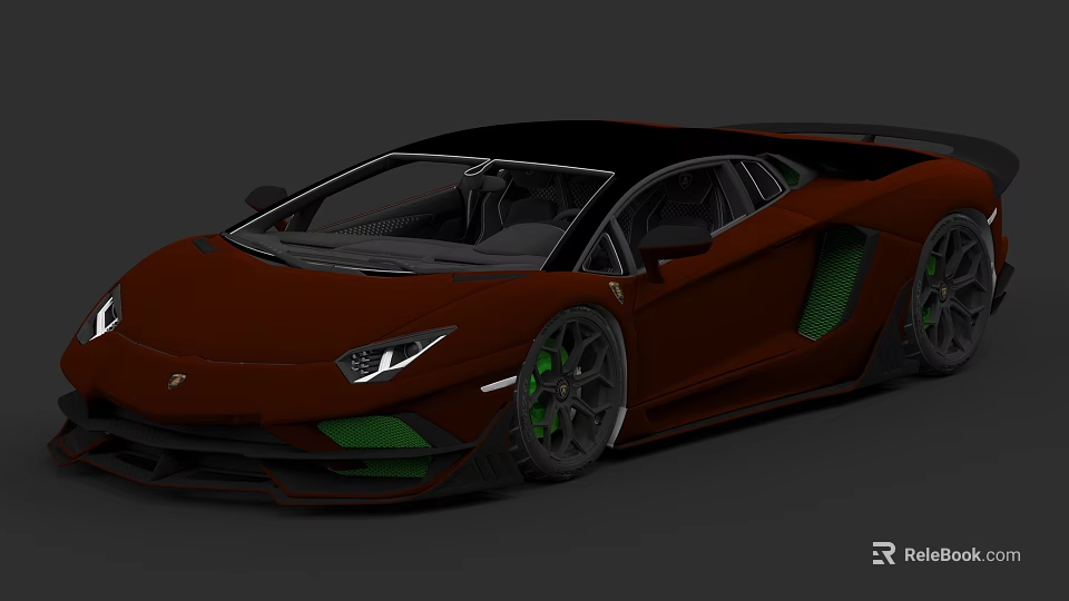 Red Luxury Sports Car Featuring Black Roof And Green Accent Details 3d model 