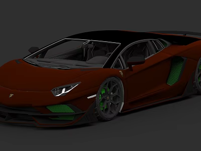 Red Luxury Sports Car Featuring Black Roof And Green Accent Details 3d model