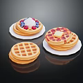 Tasty Homemade Waffles With Cream Berries And Butter On White Plates