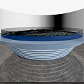 Commercial Display Equipment With Modern Circular Design Water Pool Green Plants And Steps