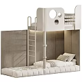 Modern White Bunk Bed With Ladder Circular Windows And Padded Mattress