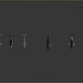 Different Colored Aquatic Animals Swimming in a Line Against Gray Background