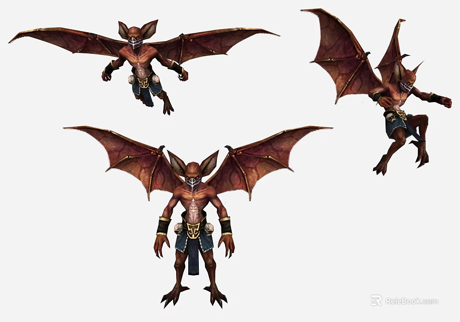 Game Movie Character Bat Like Humanoid With Large Wings In Various Poses 3d model 