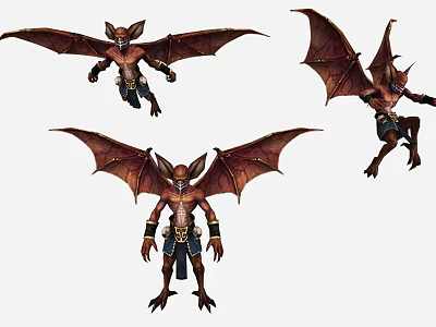 Game Movie Character Bat Like Humanoid With Large Wings In Various Poses 3d model