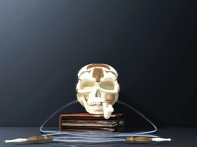 Decorative Ornament Set Featuring Skull Figurine Stacked Books Blue Ropes And Brown Accents 3d model