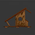Decorative Ornament Set Featuring Wooden Birdhouse Design Red Roof And Circular Hole