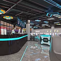 Modern Internet Cafe Interior With Blue Lighting Gaming Chairs Large Screens And Open Space
