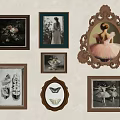 Vintage Wall Framed Art Collection With Floral Ballerina Butterfly And Wooden Frames