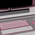 Pink Themed Computer Desktop Setup With Perforated Boards Headphones And Decorations 3d model