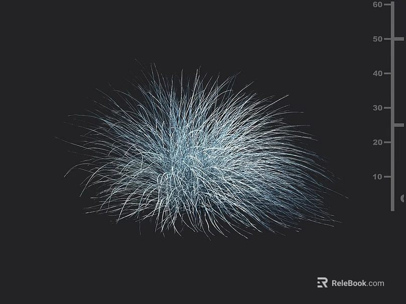Blue Fluffy Grass on Black Background with Scale Ruler on Right 3d model