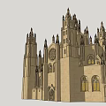 Ancient Gothic Building With Detailed Spires Towers And Round Stone Windows