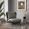 Gray Accent Chair With Cushion Large Green Plant Blinds Table Lamp Side Stool Rug Magazine