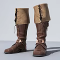 Brown Leather Knee High Boots With Suede Cuff Laces And Buckle Details