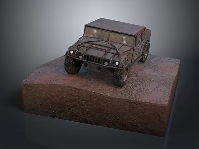Rugged Off Road Vehicle Model On Muddy Rock Platform With Worn Exterior 3d model