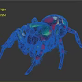 Colorful Spider with Green Red Spots Striped Legs and Shiny Exoskeleton Against Dark Background