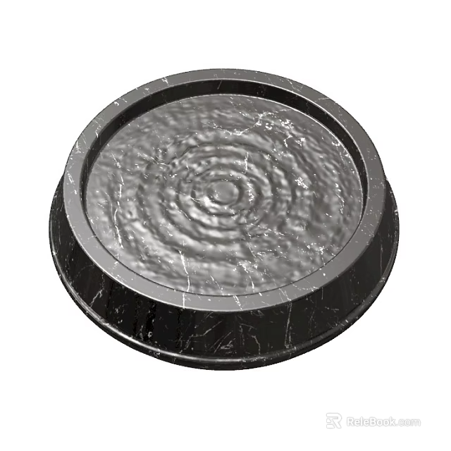 Round Garden Ornament Tray With Ripple Texture And Black Rim Design 3d model 
