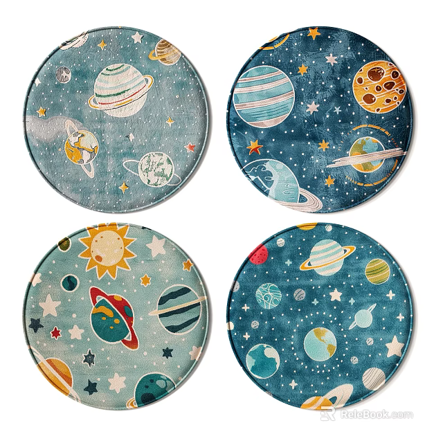 Colorful Round Rugs with Planets Sun Stars and Space Theme Design 3d model 