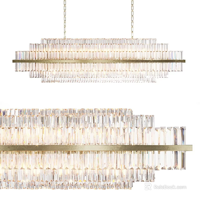 Luxurious Crystal Chandelier With Gold Frame And Sparkling Rectangular Design For Modern Interiors 3d model 