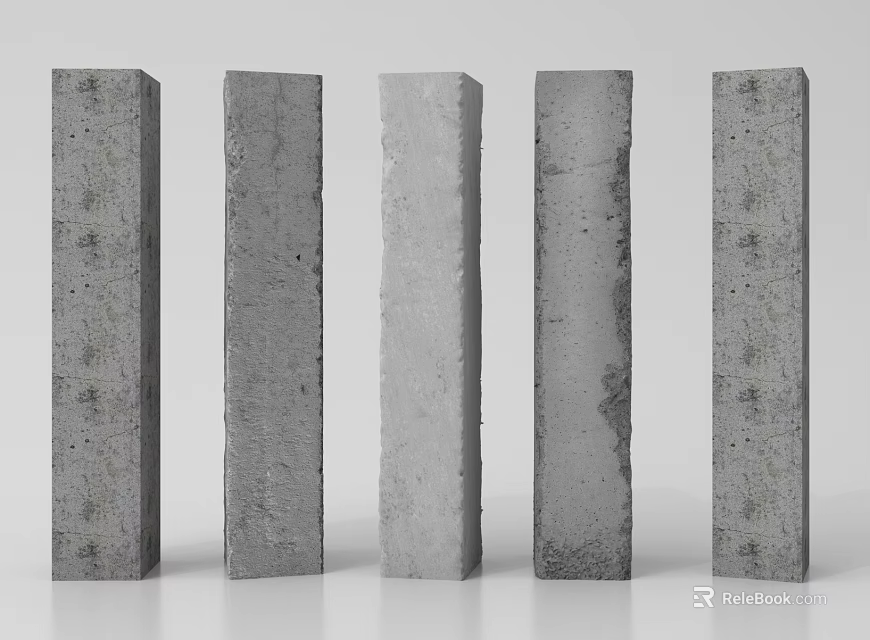 Concrete Columns With Various Textures And Different Surface Finishes Standing In Line 3d model