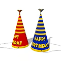 Decorative Ornament Set With Striped Design Red Yellow Blue Yellow Birthday Hats Happy Birthday Text