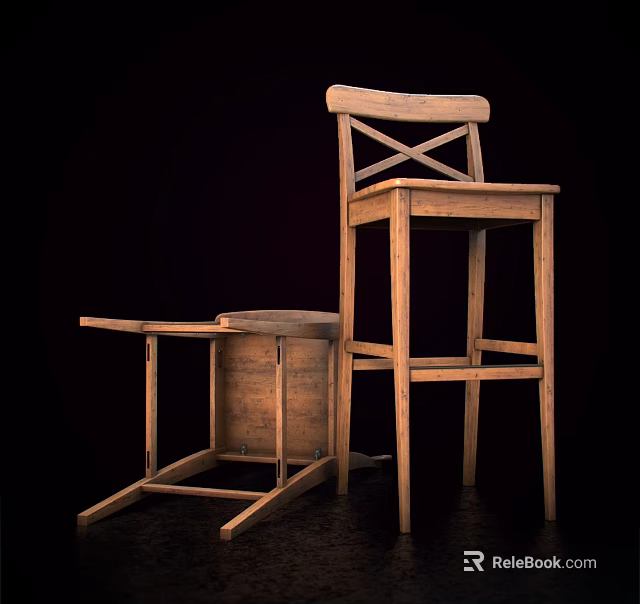 Wooden Bar Stools Featuring Cross Back High Leg Design And Foldable Small Tabletop 3d model