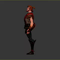 Game Movie Character 3D Model Standing Pose With Red Headscarf And Red Black Outfit