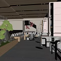 Modern Lounge Area Interior With Wooden Ceiling Green Plants Stone Decorations And Comfortable Sofas