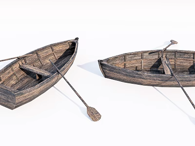 Two Rustic Wooden Rowboats With Oars And Classic Wooden Structure 3d model