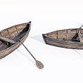 Two Rustic Wooden Rowboats With Oars And Classic Wooden Structure
