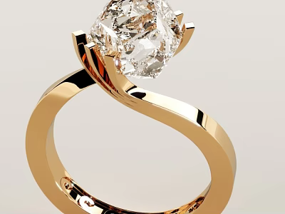 Elegant Gold Ring Featuring Large Diamond Center 3d model