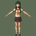 3D School Girl Character With Green Hair Green Eyes In Uniform Standing With Arms Outstretched