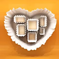 Elegant Window Display with Heart Shaped White Container and Small Boxes on Orange Background 3d model