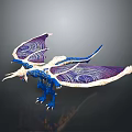 Blue Purple Dragon with Artistic White Patterned Wings Detailed Design on Dark Background