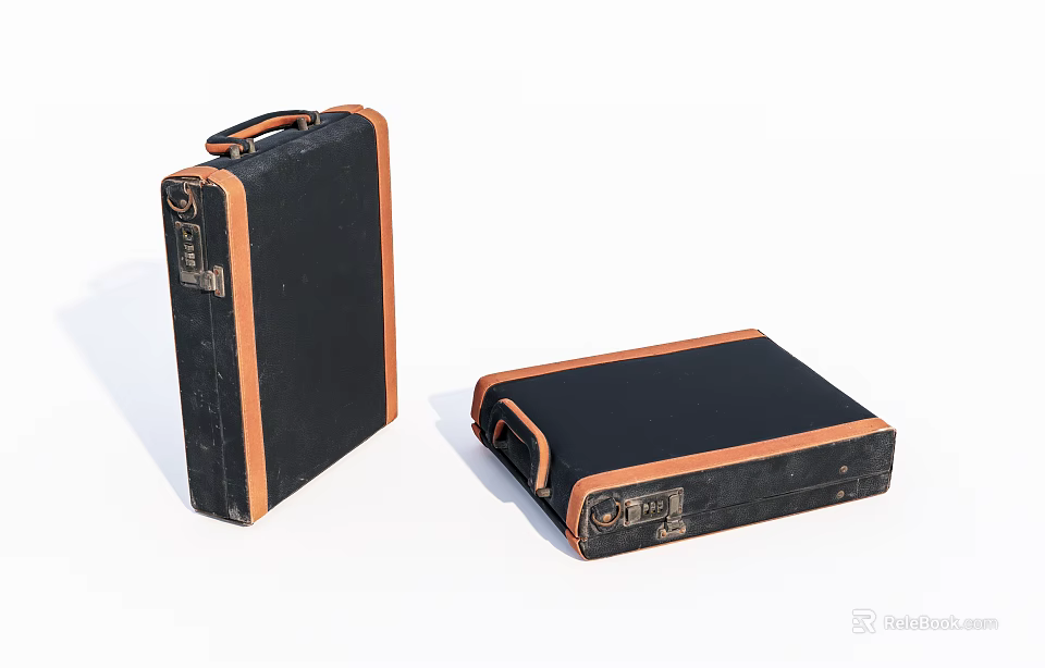 Vintage Leather Luggage Set With Black Exterior And Brown Trim For Retro Style 3d model 