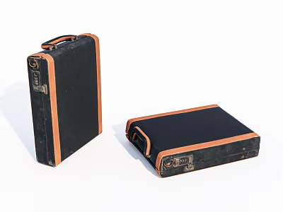 Vintage Leather Luggage Set With Black Exterior And Brown Trim For Retro Style 3d model